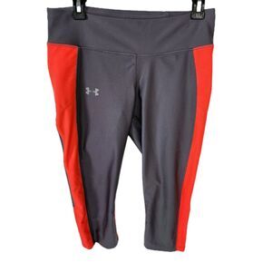 Under Armour Women's HeatGear Compression Capris Gray Orange Pockets Size Large
